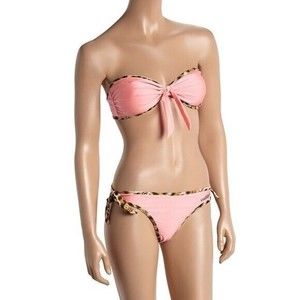 Hello Kitty Coral Bow Bandeau Bikini Top Bottom Swim Set Swimsuit Juniors Size L